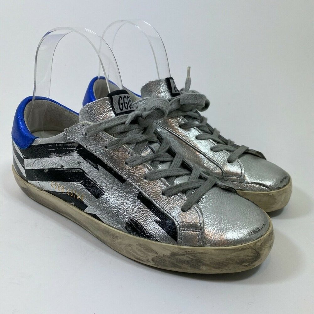 Golden Goose"RARE" Superstar Silver Blue Flag Sneakers